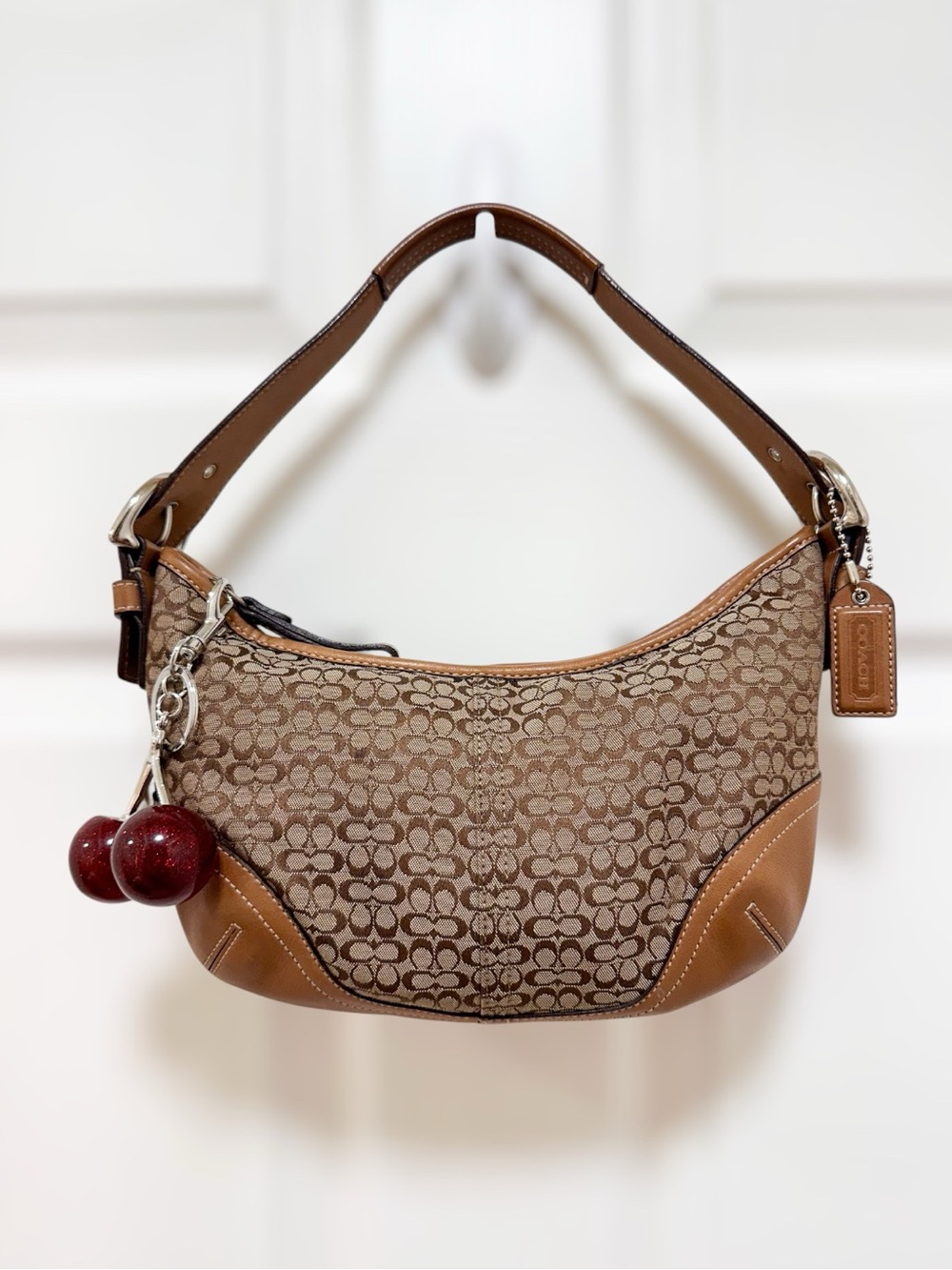 Coach Mini Soho Hobo Bag Mini Signature Jacquard Khaki Brown Camel Leather Y2K